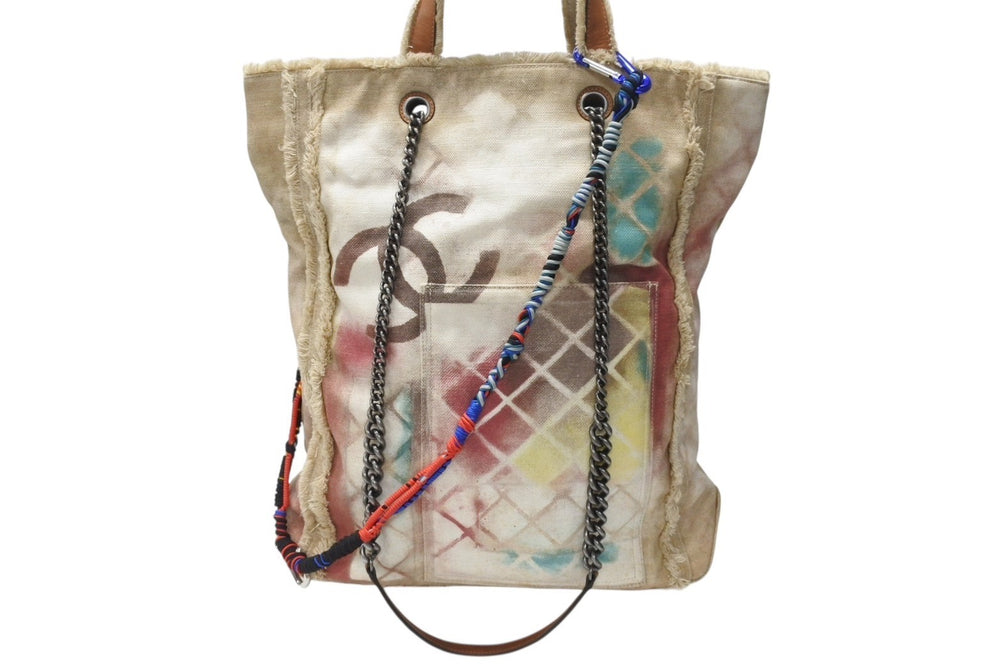 CHANEL シャネル グラフィティ ブリコラージュ トートバッグ 19番台 3WAY ココマーク キャンバス ベージュ 美品 中古 4b004301