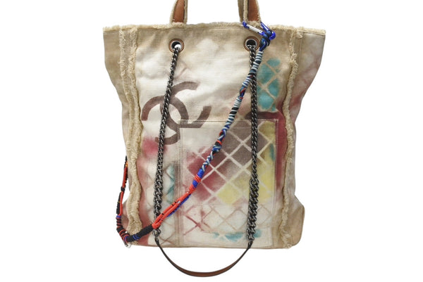 CHANEL シャネル グラフィティ ブリコラージュ トートバッグ 19番台 3WAY ココマーク キャンバス ベージュ 美品 中古 4b004301