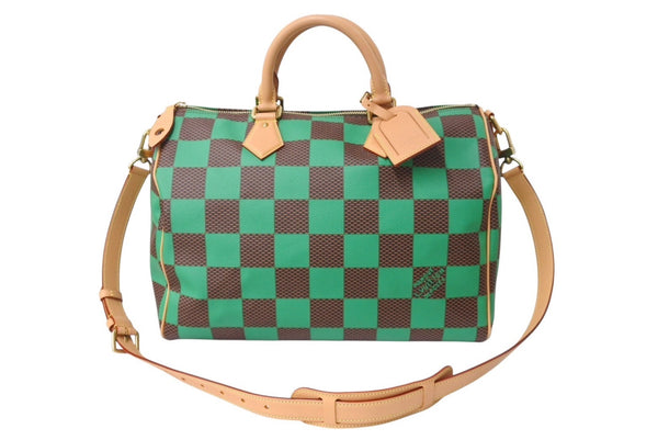 極美品 LOUIS VUITTON ルイヴィトン スピーディ バンドリエール40 ハンドバッグ N40579 ダミエ ポップ グリーン 中古 4b004306