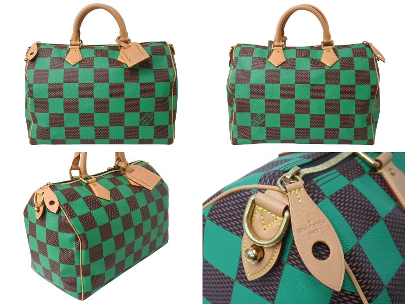極美品 LOUIS VUITTON ルイヴィトン スピーディ バンドリエール40 ハンドバッグ N40579 ダミエ ポップ グリーン 中古 4b004306