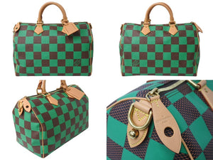 極美品 LOUIS VUITTON ルイヴィトン スピーディ バンドリエール40 ハンドバッグ N40579 ダミエ ポップ グリーン 中古 4b004306