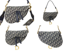 画像をギャラリービューアに読み込む, CHRISTIAN DIOR クリスチャンディオール トロッター サドルバッグ ワンショルダーバッグ ジャガード 05-RU-0179 ネイビー 美品 中古 4b004312