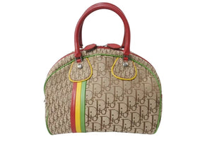 Very Good Condition Christian Dior Handbag Galliano Period Canvas Leather Rasta Color Trotter Silver Hardware Used 4b004322