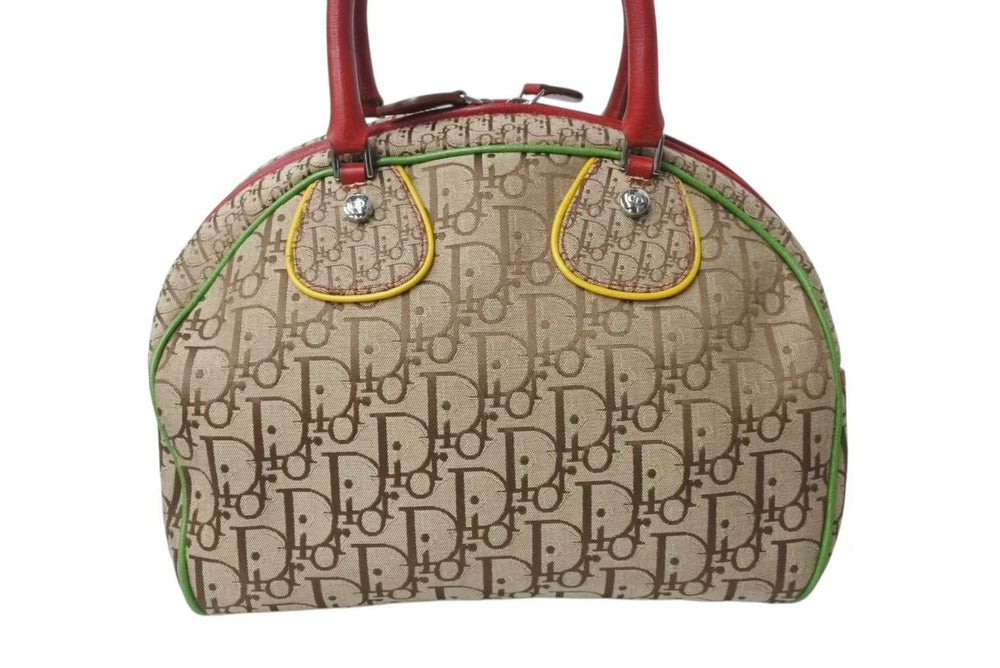 極美品 Christian Dior クリスチャンディオール ハンドバッグ ガリアーノ期 キャンバス レザー ラスタカラー トロッター シルバー金具 中古 4b004322