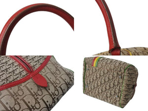 Very Good Condition Christian Dior Handbag Galliano Period Canvas Leather Rasta Color Trotter Silver Hardware Used 4b004322
