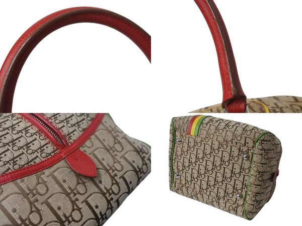 Very Good Condition Christian Dior Handbag Galliano Period Canvas Leather Rasta Color Trotter Silver Hardware Used 4b004322