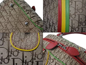 Very Good Condition Christian Dior Handbag Galliano Period Canvas Leather Rasta Color Trotter Silver Hardware Used 4b004322