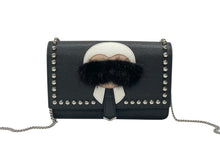 画像をギャラリービューアに読み込む, 極美品 FENDI フェンディ ショルダーバッグ チェーンウォレット カールラガーフェルド 8M0346 レザー ブラック シルバー金具 中古 4b004329