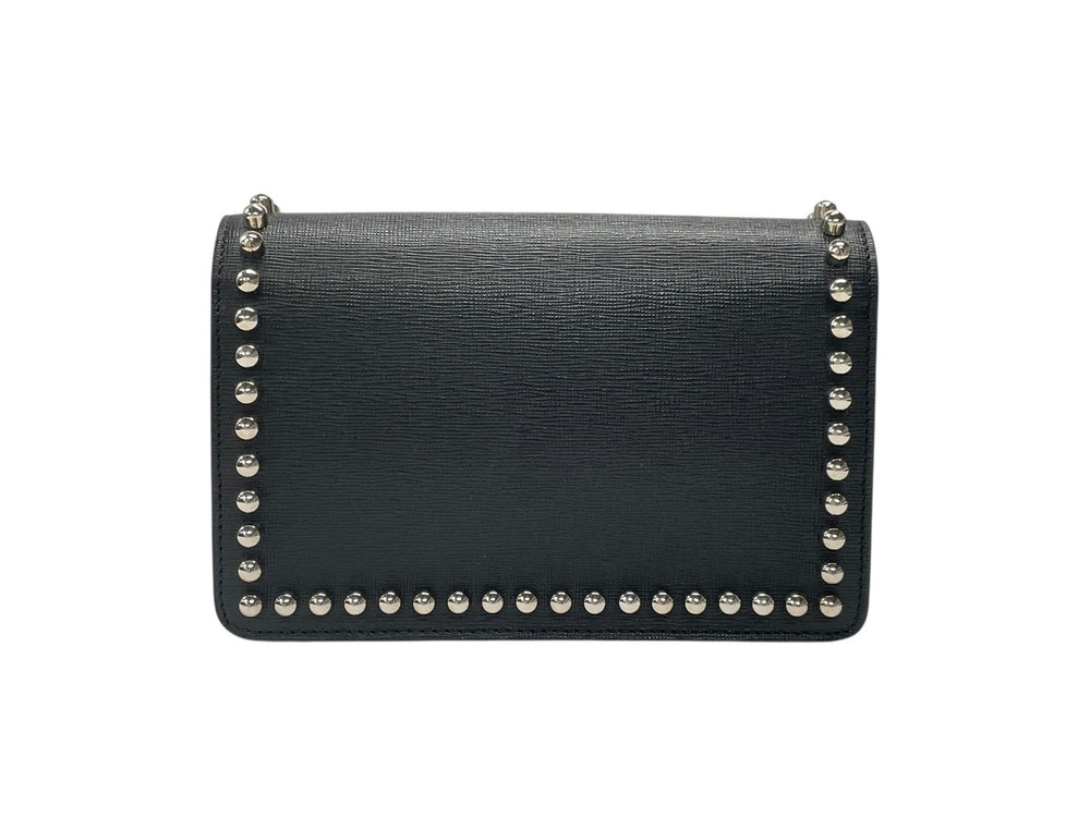 極美品 FENDI フェンディ ショルダーバッグ チェーンウォレット カールラガーフェルド 8M0346 レザー ブラック シルバー金具 中古 4b004329