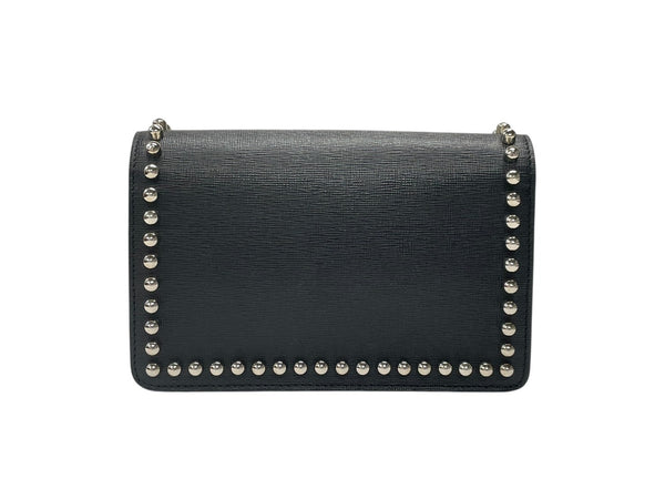 極美品 FENDI フェンディ ショルダーバッグ チェーンウォレット カールラガーフェルド 8M0346 レザー ブラック シルバー金具 中古 4b004329
