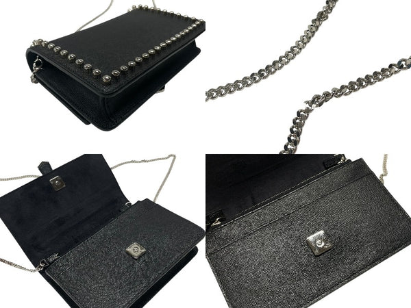極美品 FENDI フェンディ ショルダーバッグ チェーンウォレット カールラガーフェルド 8M0346 レザー ブラック シルバー金具 中古 4b004329