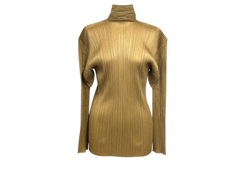 プリーツプリーズ チュニック イッセイミヤケ ハイネック 変形 ベージュ 長袖 ISSEY MIYAKE イッセイミヤケプリーツプリーズハイネックベージュ