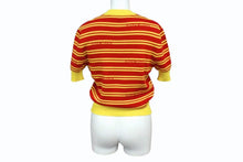 画像をギャラリービューアに読み込む, MIUMIU ミュウミュウ 半袖Ｔシャツ ロゴボーダー 半袖二ット イエロー レッド AMA2 2019 1113 ウール サイズ40 美品 中古 4b004353