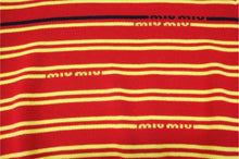 画像をギャラリービューアに読み込む, MIUMIU ミュウミュウ 半袖Ｔシャツ ロゴボーダー 半袖二ット イエロー レッド AMA2 2019 1113 ウール サイズ40 美品 中古 4b004353