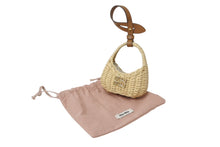 Load image into Gallery viewer, 極美品 MIUMIU ミュウミュウ ウィッカー トリック バッグチャーム ロゴ ミニ レザー ベージュ ブラウン ゴールド金具 中古 4b004355