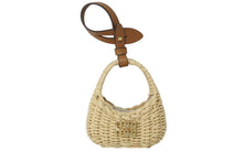 Load image into Gallery viewer, 極美品 MIUMIU ミュウミュウ ウィッカー トリック バッグチャーム ロゴ ミニ レザー ベージュ ブラウン ゴールド金具 中古 4b004355