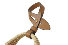 Load image into Gallery viewer, 極美品 MIUMIU ミュウミュウ ウィッカー トリック バッグチャーム ロゴ ミニ レザー ベージュ ブラウン ゴールド金具 中古 4b004355