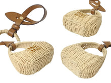 Load image into Gallery viewer, 極美品 MIUMIU ミュウミュウ ウィッカー トリック バッグチャーム ロゴ ミニ レザー ベージュ ブラウン ゴールド金具 中古 4b004355