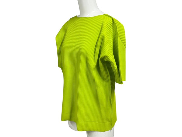 me ISSEY MIYAKE ミー イッセイミヤケ プリーツ カットソー MI92KK616 グリーン ポリエステル 美品 中古 4b004376