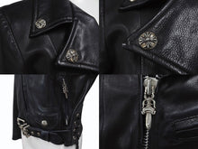 画像をギャラリービューアに読み込む, CHROME HEARTS クロムハーツ ダブル ライダースジャケット サイズS ダガージップ クロスボール ローラーベルト シルバー925 美品 中古 4b004394