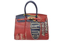 Load image into Gallery viewer, greatLAnd グレートランド ハンドバッグ バーキン型 再構築 レッド ネイビー レザー ゴールド金具 中古 4b004411