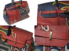Load image into Gallery viewer, greatLAnd グレートランド ハンドバッグ バーキン型 再構築 レッド ネイビー レザー ゴールド金具 中古 4b004411