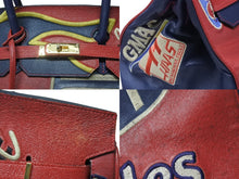 Load image into Gallery viewer, greatLAnd グレートランド ハンドバッグ バーキン型 再構築 レッド ネイビー レザー ゴールド金具 中古 4b004411