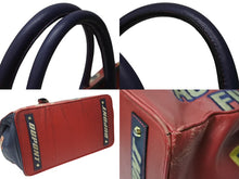 Load image into Gallery viewer, greatLAnd グレートランド ハンドバッグ バーキン型 再構築 レッド ネイビー レザー ゴールド金具 中古 4b004411