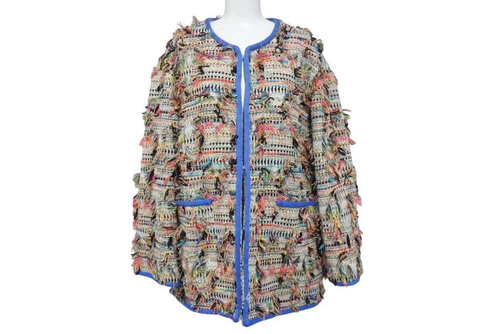 極美品 CHANEL シャネル ツイードジャケット ノーカラー 2017SS マルチカラー コットン サイズ48 P56265V4229 中古 4b004428