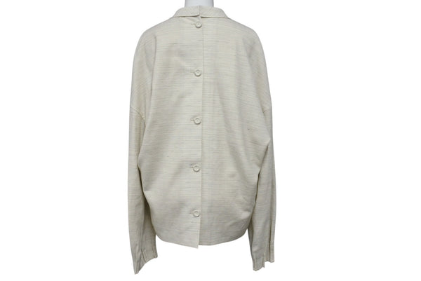 極美品 Christian Dior クリスチャンディオール ノーカラー バックボタンジャケット 393C665A5845 サイズ46 アイボリー 中古 4b004430