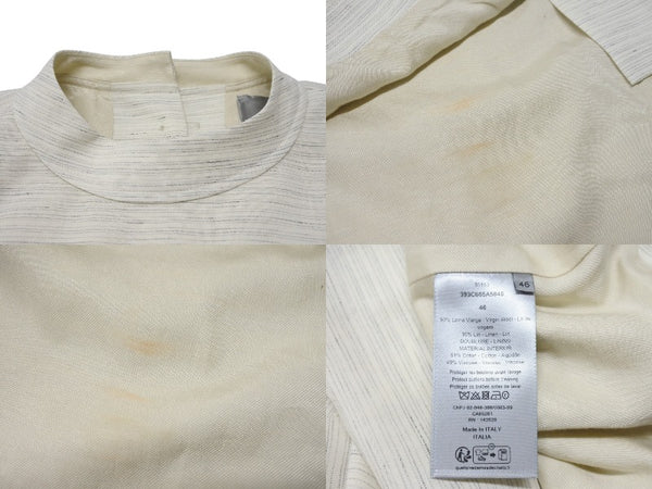 極美品 Christian Dior クリスチャンディオール ノーカラー バックボタンジャケット 393C665A5845 サイズ46 アイボリー 中古 4b004430