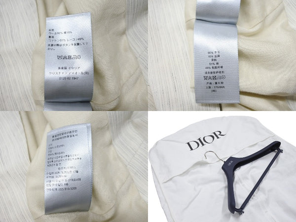 極美品 Christian Dior クリスチャンディオール ノーカラー バックボタンジャケット 393C665A5845 サイズ46 アイボリー 中古 4b004430