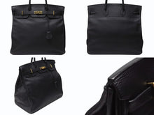 画像をギャラリービューアに読み込む, HERMES エルメス オータクロア45 ハンドバッグ ブラック トゴ ゴールド金具 □C刻印 美品 中古 4b004433
