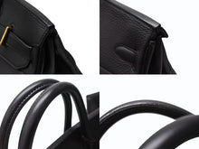 画像をギャラリービューアに読み込む, HERMES エルメス オータクロア45 ハンドバッグ ブラック トゴ ゴールド金具 □C刻印 美品 中古 4b004433
