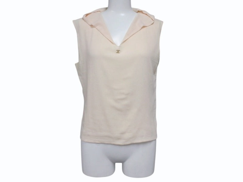 CHANEL Sleeveless Tops P12688V07326 Size 38 Coco Mark Beige Sailor Type Good Condition Used 4b004451