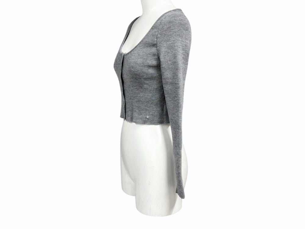 Very Good Condition CELINE Cropped Cardigan Tops 2A67S237P Size XS Embroidered Logo Knit Gray Used 4b004453