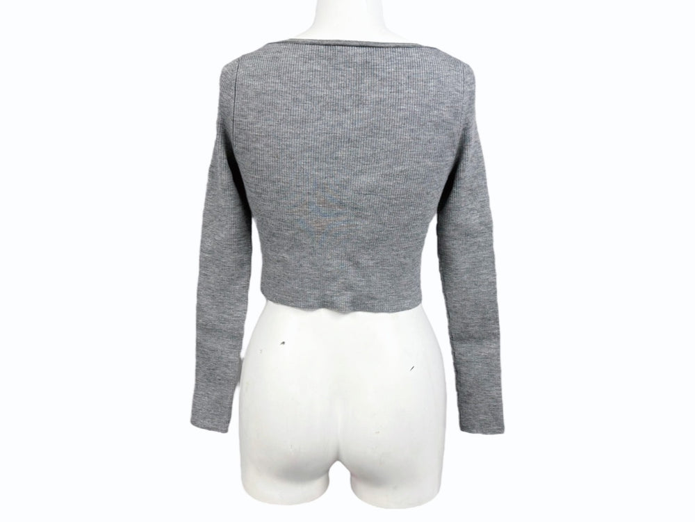 Very Good Condition CELINE Cropped Cardigan Tops 2A67S237P Size XS Embroidered Logo Knit Gray Used 4b004453
