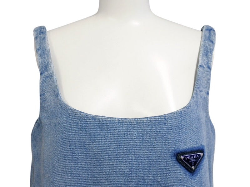 Very good condition PRADA organic denim mini dress GFA122 size 36 triangle logo indigo blue used 4b004454