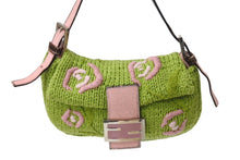 画像をギャラリービューアに読み込む, FENDI フェンディ ワンショルダーバッグ ハンドバッグ マンマバケット ニット ハラコ ピンク グリーン シルバー金具 美品 中古 4b004459