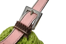 画像をギャラリービューアに読み込む, FENDI フェンディ ワンショルダーバッグ ハンドバッグ マンマバケット ニット ハラコ ピンク グリーン シルバー金具 美品 中古 4b004459