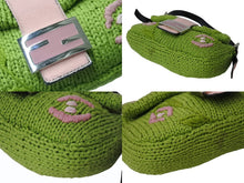 画像をギャラリービューアに読み込む, FENDI フェンディ ワンショルダーバッグ ハンドバッグ マンマバケット ニット ハラコ ピンク グリーン シルバー金具 美品 中古 4b004459