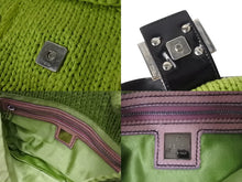 画像をギャラリービューアに読み込む, FENDI フェンディ ワンショルダーバッグ ハンドバッグ マンマバケット ニット ハラコ ピンク グリーン シルバー金具 美品 中古 4b004459