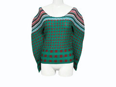 極美品 ISSEY MIYAKE ME イッセイミヤケ ミー 長袖Tシャツ カットソー MI53FJ492 幾何学柄 グリーン マルチカラー 中古 4b004469