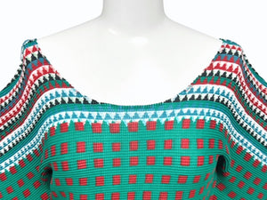 極美品 ISSEY MIYAKE ME イッセイミヤケ ミー 長袖Tシャツ カットソー MI53FJ492 幾何学柄 グリーン マルチカラー 中古 4b004469