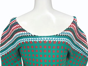 極美品 ISSEY MIYAKE ME イッセイミヤケ ミー 長袖Tシャツ カットソー MI53FJ492 幾何学柄 グリーン マルチカラー 中古 4b004469