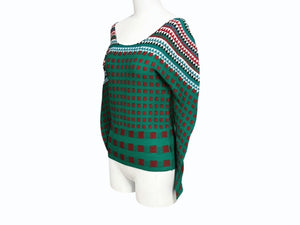極美品 ISSEY MIYAKE ME イッセイミヤケ ミー 長袖Tシャツ カットソー MI53FJ492 幾何学柄 グリーン マルチカラー 中古 4b004469
