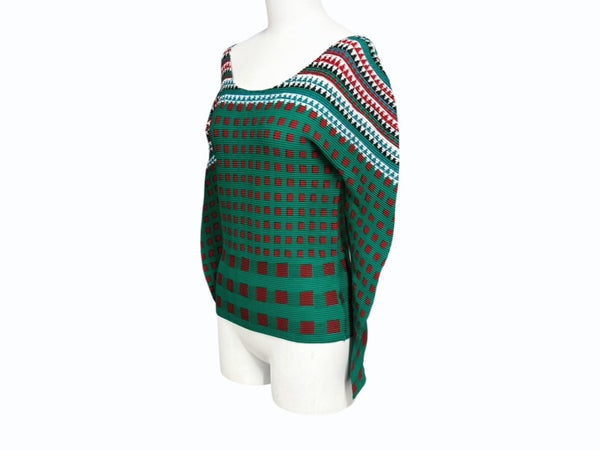 極美品 ISSEY MIYAKE ME イッセイミヤケ ミー 長袖Tシャツ カットソー MI53FJ492 幾何学柄 グリーン マルチカラー 中古 4b004469