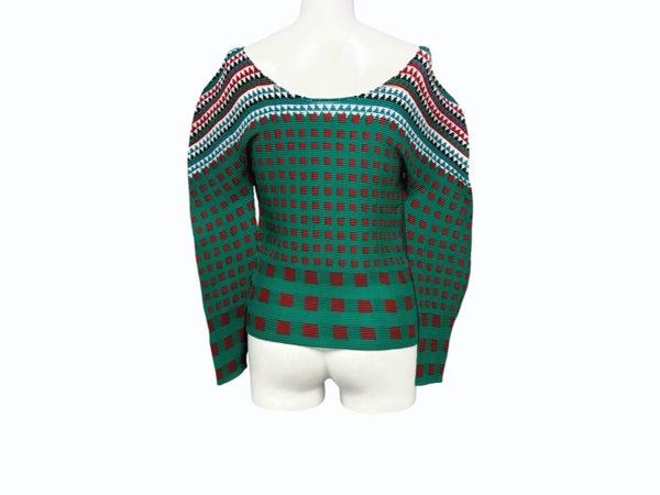 極美品 ISSEY MIYAKE ME イッセイミヤケ ミー 長袖Tシャツ カットソー MI53FJ492 幾何学柄 グリーン マルチカラー 中古 4b004469