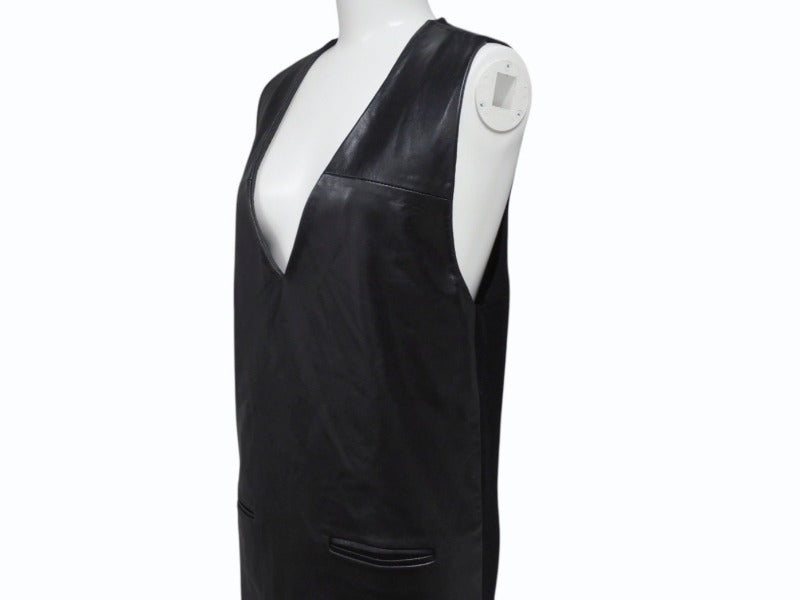 MAISON MARGIELA メゾンマルジェラ ラムレザー切替 ノースリーブワンピース S31CT0510 ブラック サイズ36 美品 中古 4b004476