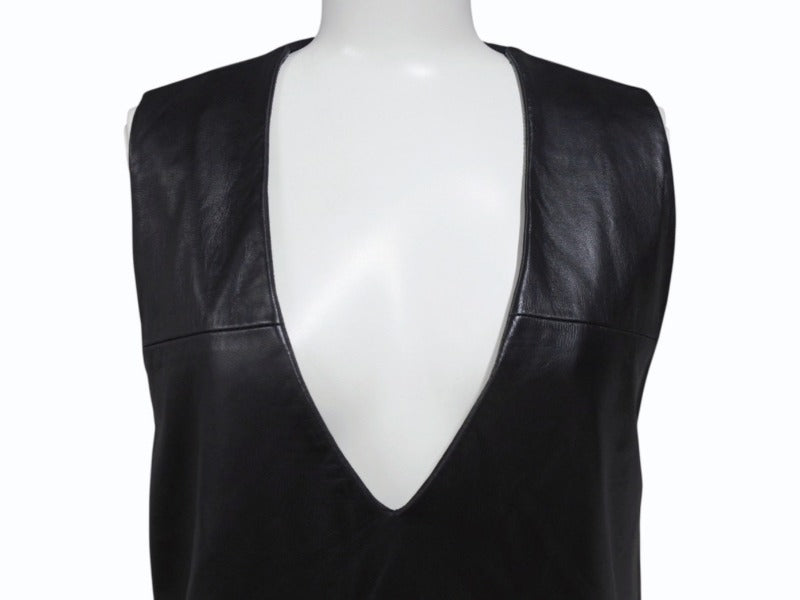 MAISON MARGIELA メゾンマルジェラ ラムレザー切替 ノースリーブワンピース S31CT0510 ブラック サイズ36 美品 中古 4b004476